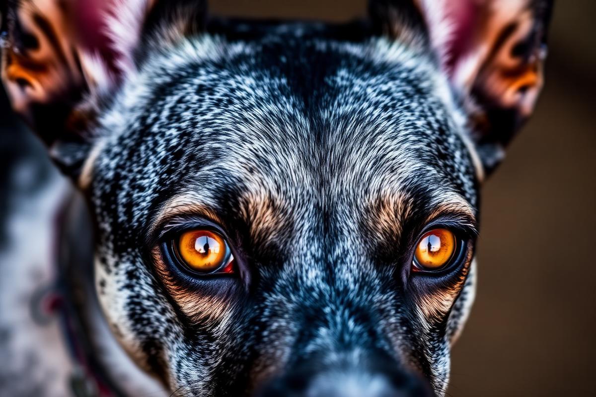 Retrato de Blue Heeler con manto moteado azul