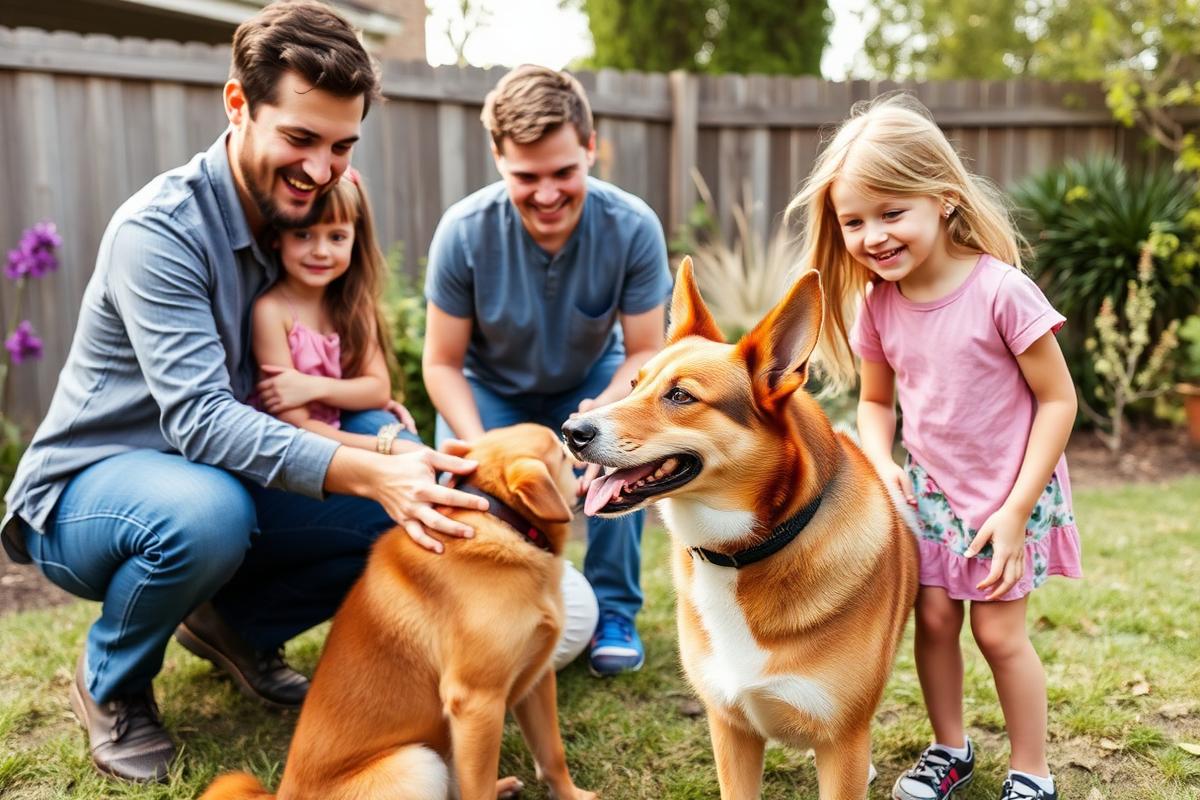 Familia con su Pastor Ganadero Australiano Red Heeler